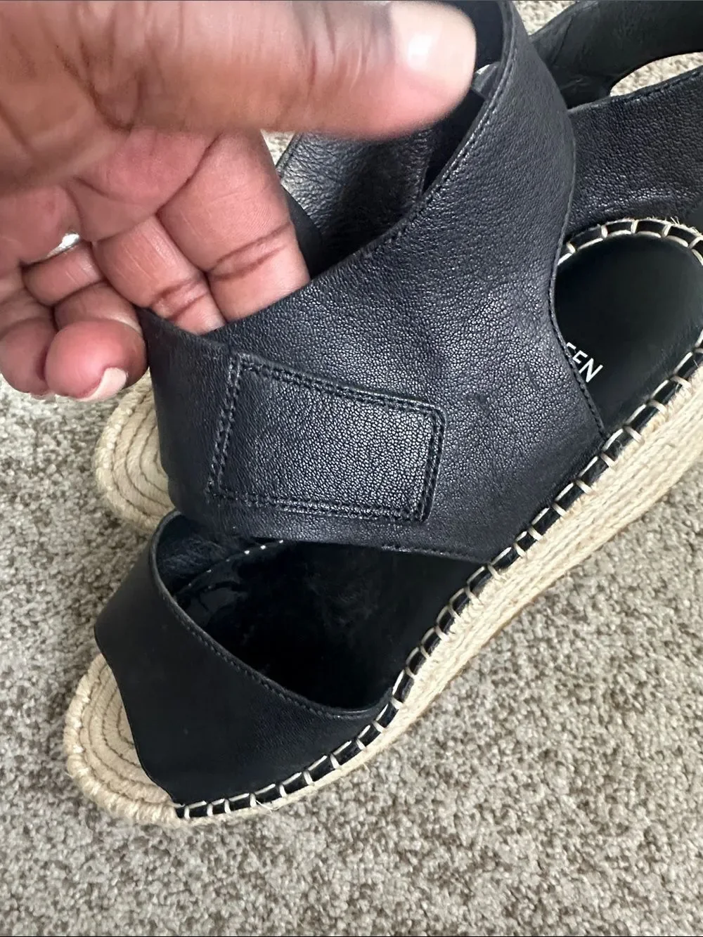 Eileen Fisher Weslia Black Leather Wedge Sandal 8